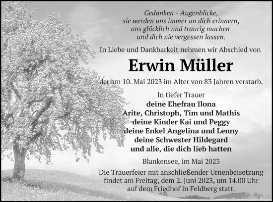 Traueranzeige von Erwin Müller von Strelitzer Zeitung