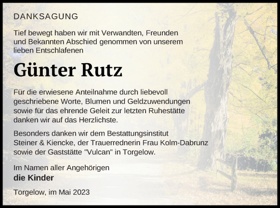 Traueranzeige von Günter Rutz von Haff-Zeitung