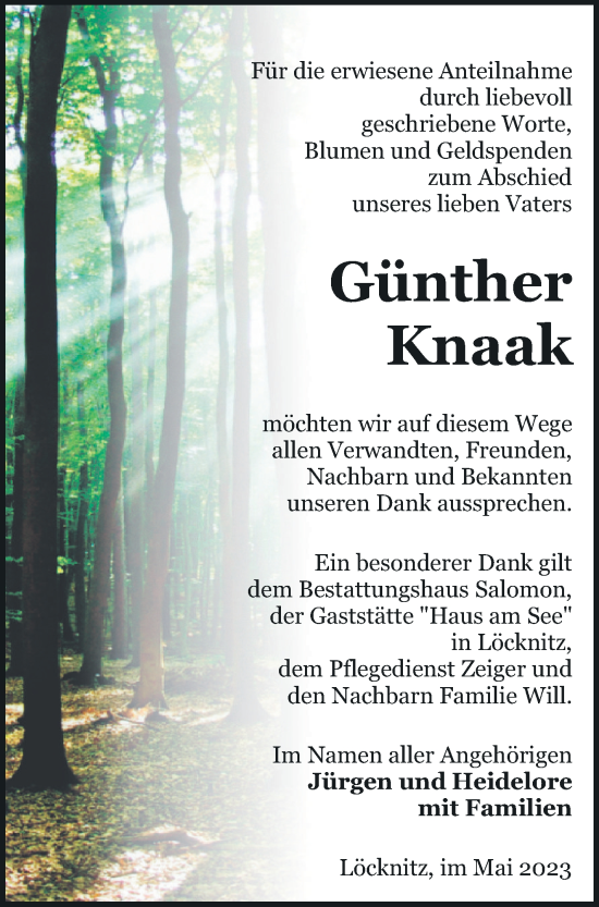 Traueranzeige von Günther Knaak von Pasewalker Zeitung