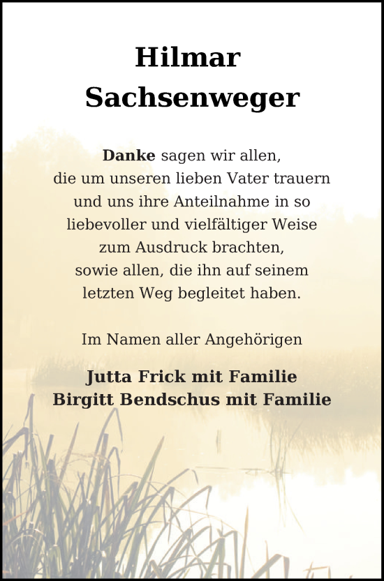 Traueranzeige von Hilmar Sachsenweger von Müritz-Zeitung