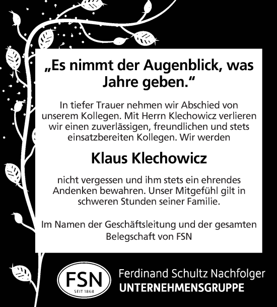 Traueranzeige von Klaus Klechowicz von Mecklenburger Schweiz