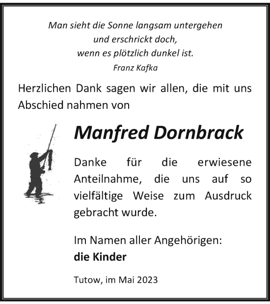 Traueranzeige von Manfred Dornbrack von Vorpommern Kurier