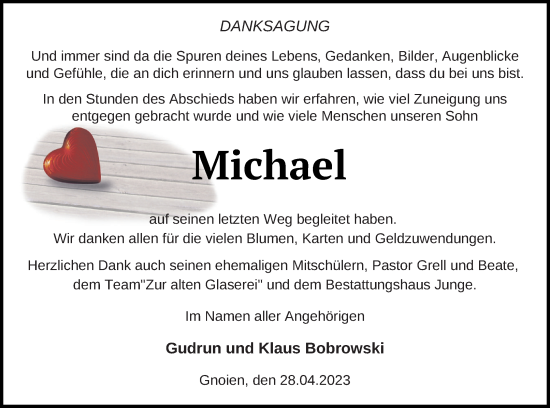 Traueranzeige von Michael  von Mecklenburger Schweiz