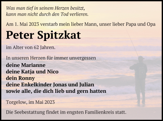 Traueranzeige von Peter Spitzkat von Haff-Zeitung