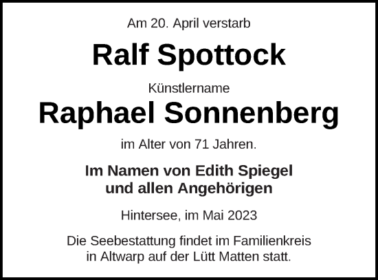 Traueranzeige von Ralf Spottock von Haff-Zeitung