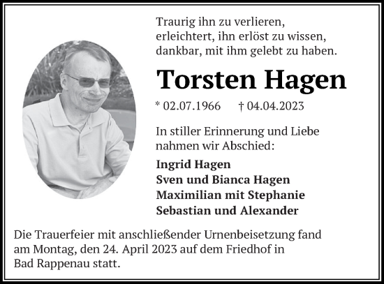 Traueranzeige von Torsten Hagen von Pasewalker Zeitung