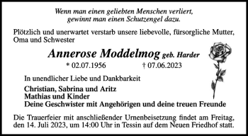 Traueranzeige von Annerose Moddelmog von Norddeutsche Neueste Nachrichten