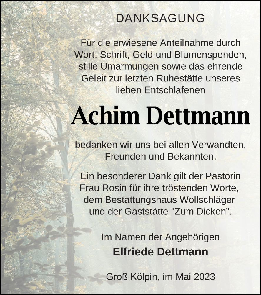  Traueranzeige für Achim Dettmann vom 21.06.2023 aus Templiner Zeitung