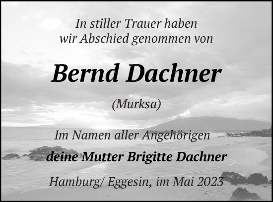 Traueranzeige von Bernd Dachner von Haff-Zeitung