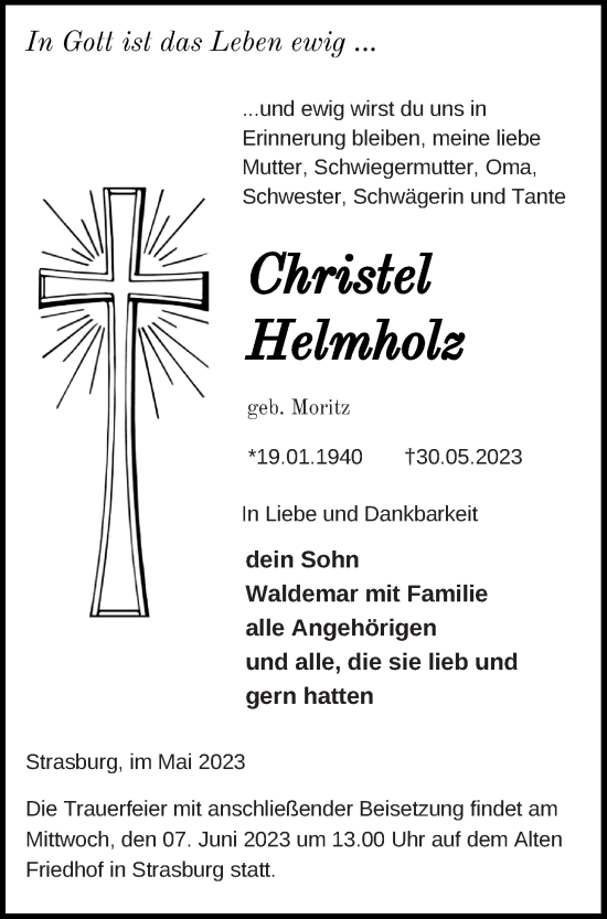 Traueranzeige von Christel Helmholz von Pasewalker Zeitung