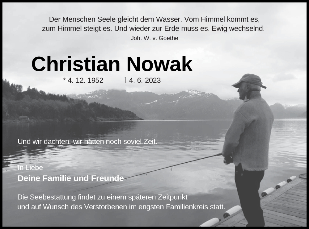  Traueranzeige für Christian Nowak vom 10.06.2023 aus Demminer Zeitung