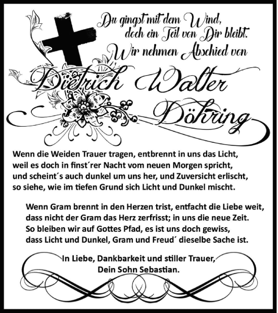 Traueranzeige von Dietrich Walter Döhring von Templiner Zeitung
