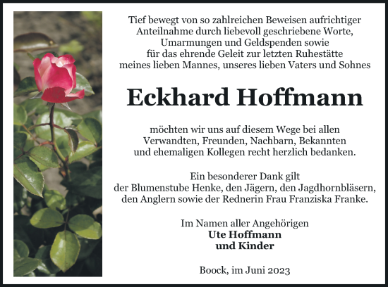 Traueranzeige von Eckhard Hoffmann von Pasewalker Zeitung