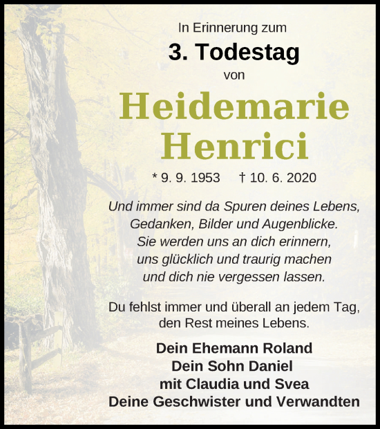 Traueranzeige von Heidemarie Henrici von Vorpommern Kurier