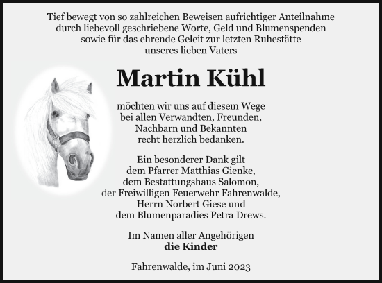 Traueranzeige von Martin Kühl von Pasewalker Zeitung