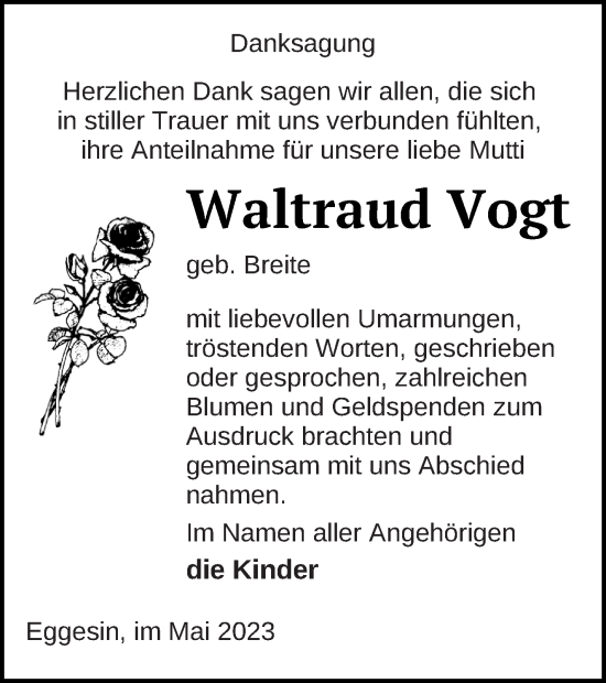 Traueranzeige von Waltraud Vogt von Haff-Zeitung