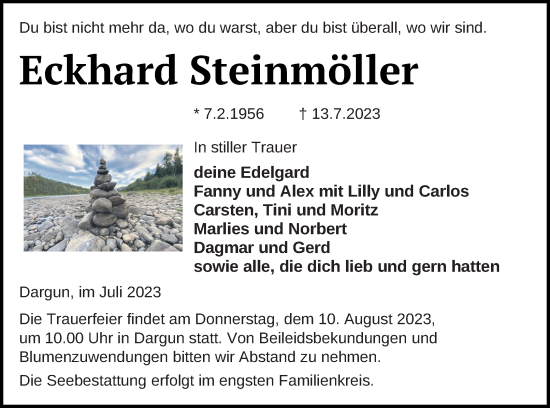 Traueranzeige von Eckhard Steinmöller von Demminer Zeitung