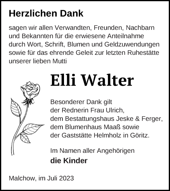 Traueranzeige von Elli Walter von Prenzlauer Zeitung