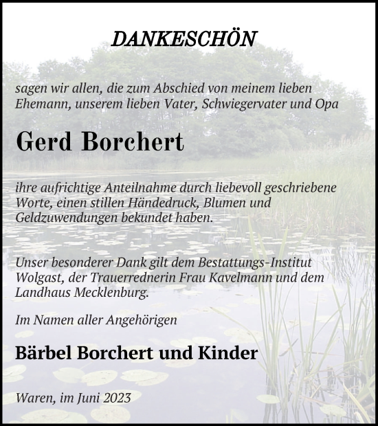 Traueranzeige von Gerd Borchert von Müritz-Zeitung