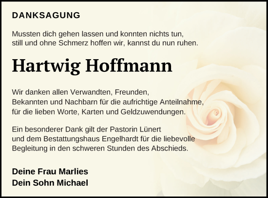 Traueranzeige von Hartwig Hoffmann von Müritz-Zeitung