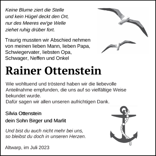 Traueranzeige von Rainer Ottenstein von Haff-Zeitung