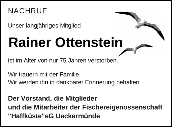 Traueranzeige von Rainer Ottenstein von Haff-Zeitung