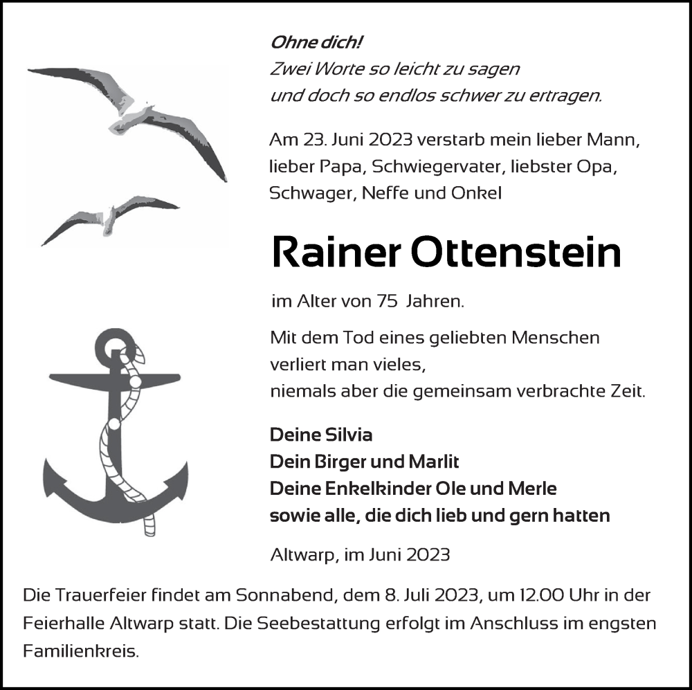  Traueranzeige für Rainer Ottenstein vom 01.07.2023 aus Haff-Zeitung