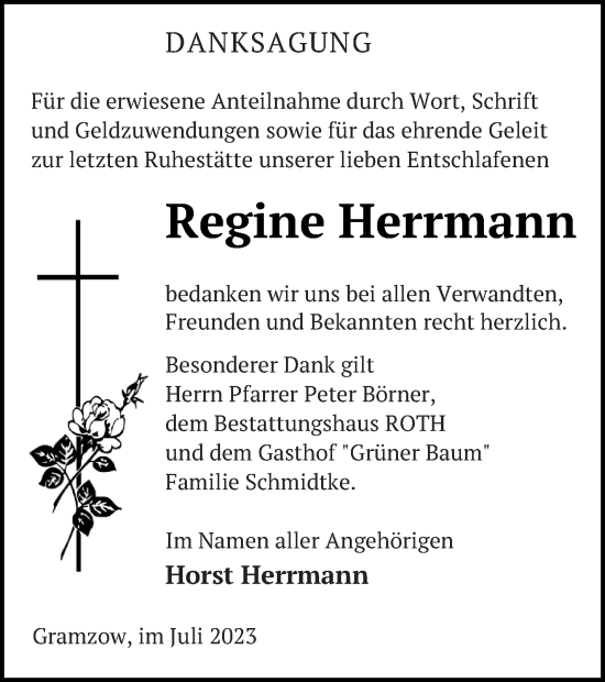 Traueranzeige von Regine Herrmann von Prenzlauer Zeitung