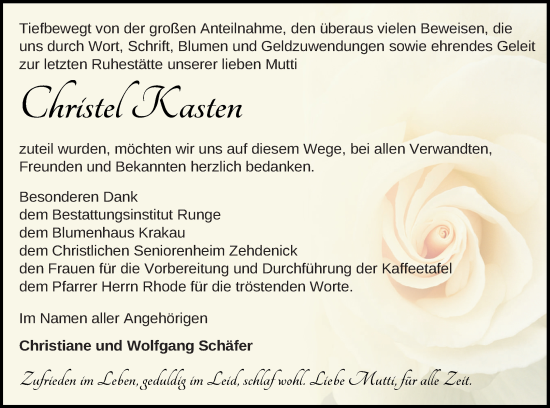 Traueranzeige von Christel Kasten von Templiner Zeitung