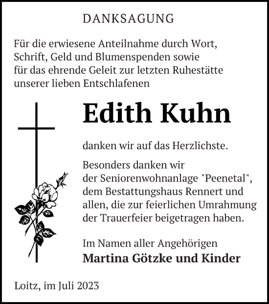 Traueranzeige von Edith Kuhn von Vorpommern Kurier