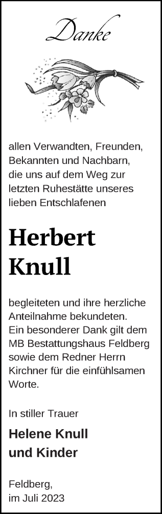 Traueranzeige von Herbert Knull von Prenzlauer Zeitung