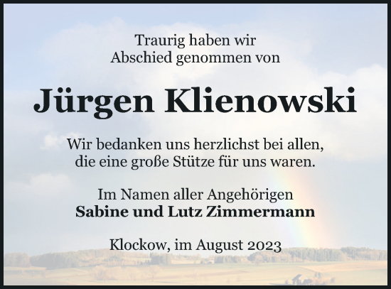 Traueranzeige von Jürgen Klienowski von Pasewalker Zeitung