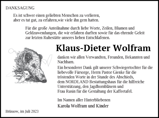 Traueranzeige von Klaus-Dieter Wolfram von Prenzlauer Zeitung