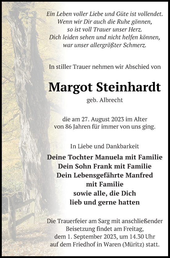 Traueranzeige von Margot Steinhardt von Müritz-Zeitung