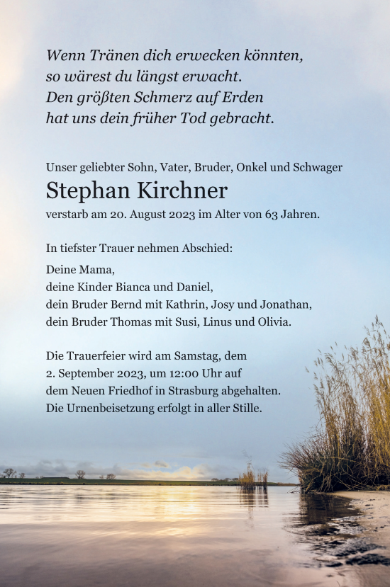 Traueranzeige von Stephan Kirchner von Pasewalker Zeitung