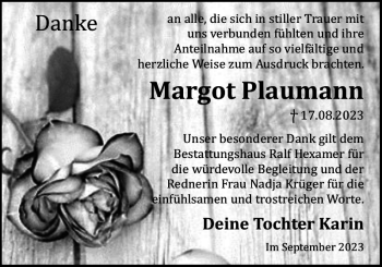 Traueranzeige von Margot Plaumann von Norddeutsche Neueste Nachrichten