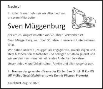 Traueranzeige von Sven Müggenburg von Norddeutsche Neueste Nachrichten