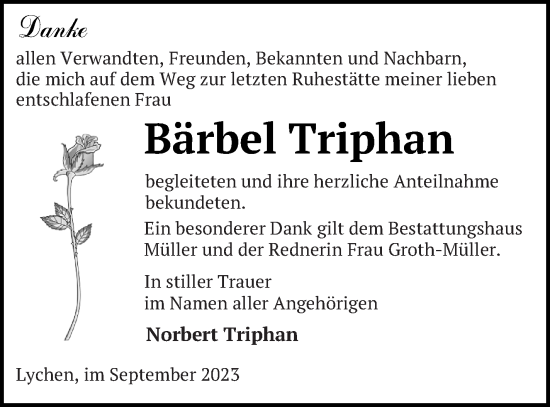 Traueranzeige von Bärbel Triphan von Templiner Zeitung