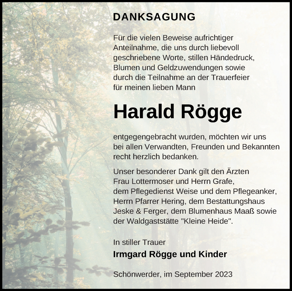  Traueranzeige für Harald Rögge vom 30.09.2023 aus Prenzlauer Zeitung