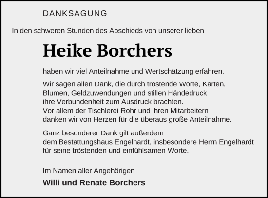 Traueranzeige von Heike Borchers von Müritz-Zeitung