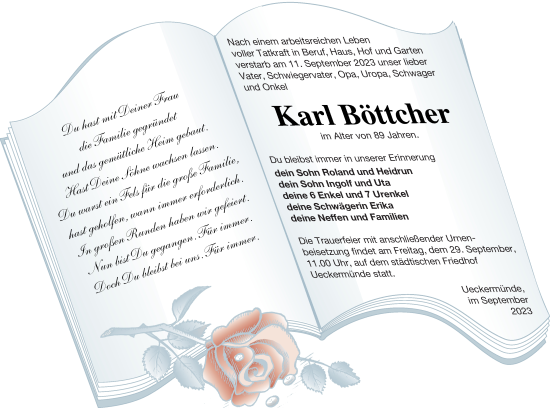 Traueranzeige von Karl Böttcher von Haff-Zeitung