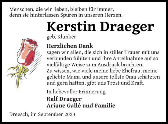 Traueranzeige von Kerstin Draeger von Prenzlauer Zeitung