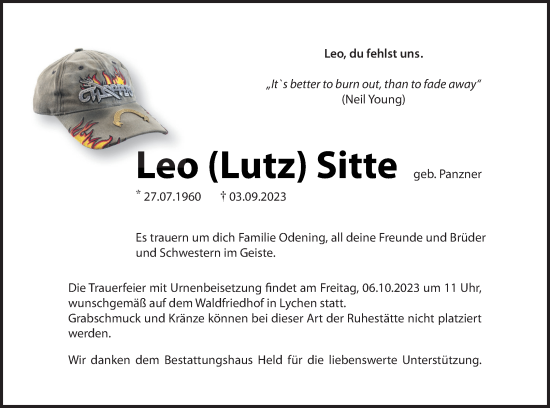 Traueranzeige von Leo Sitte von Templiner Zeitung