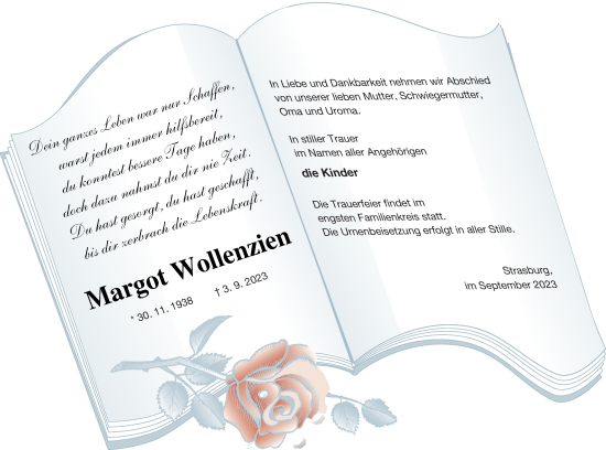 Traueranzeige von Margot Wollenzien von Pasewalker Zeitung