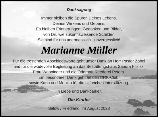 Traueranzeige von Marianne Müller von Strelitzer Zeitung