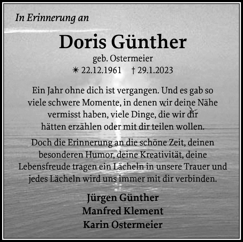 Traueranzeigen von Doris Günther Trauer Nordkurier