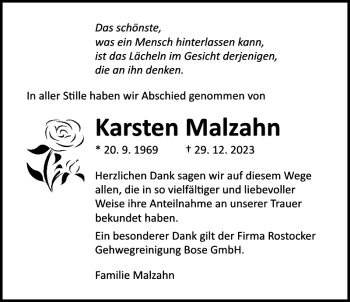 Traueranzeige von Karsten Malzahn von Norddeutsche Neueste Nachrichten