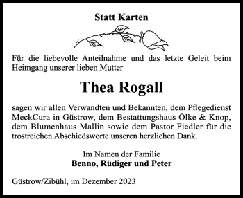 Traueranzeige von Thea Rogall von Güstrower Zeitung