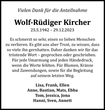 Traueranzeige von Wolf-Rüdiger Kircher von Anzeiger für Sternberg - Brüel - Warin