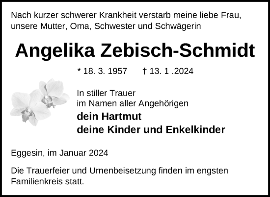 Traueranzeige von Angelika Zebisch-Schmidt von Haff-Zeitung